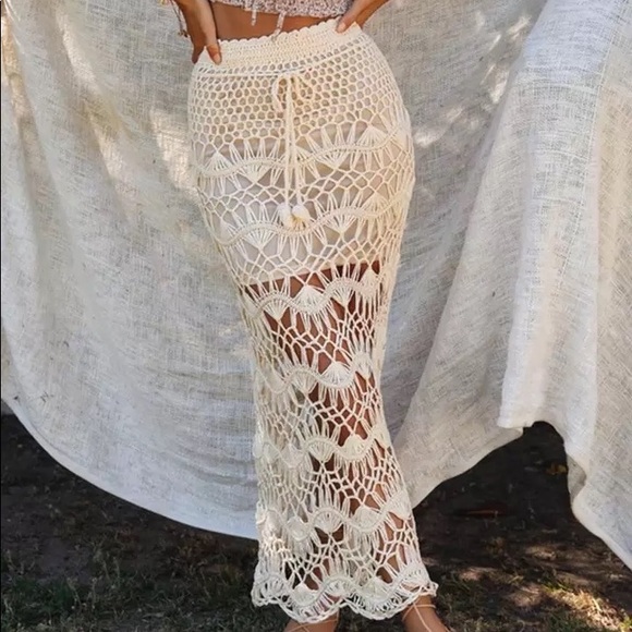 Dresses & Skirts - Crochet skirt summer beach skirts cream beige bikini cover up